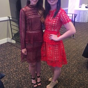 Red lace dress with nude slip dress. Only wore once.